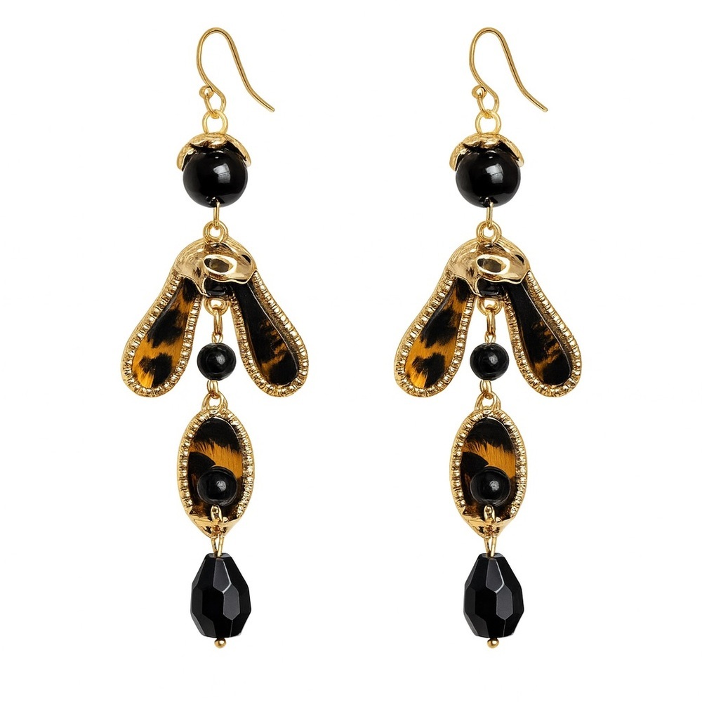 ⚜️ Elegant Gold and Black Dangle Earrings 🧚🏼‍♀️